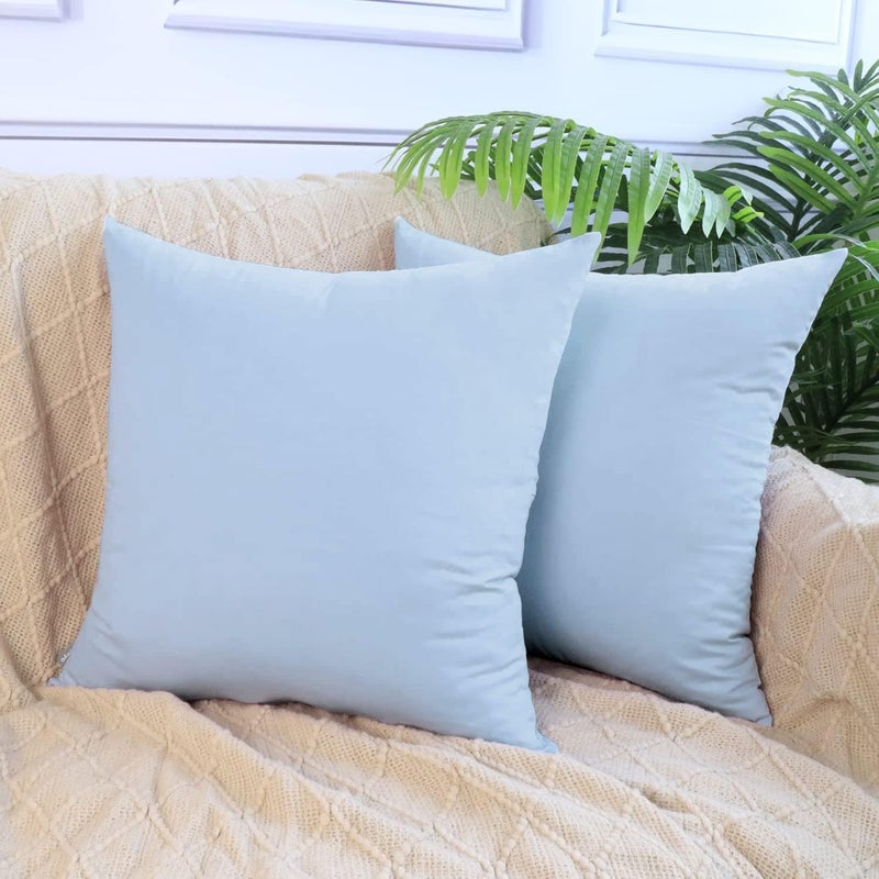 Thmyo 4-Pack 100% Cotton Comfortable Solid Decorative Throw Pillow Case, Square Cushion Cover Pillowcase Sublimation Blank Pillow Covers DIY Throw Pillowcase for Sofa(16x16 inch/ 40x40cm,Light Blue) - Image 2